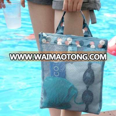 Travel shoulder toiletry swimming pool organizer portable see through mesh beach bag